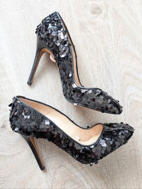 Zara Women Black Sequins F/W 2011/12 Pump Stiletto Heels 37